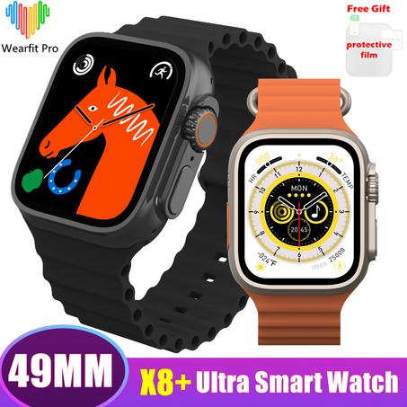 X8 + Ultra Smartwatch Bluetooth Call NFC 2.08 بوصة حجم 49 مللي متر  مقاوم للماء ساعات لياقة بدنية شحن لاسلكي ساعة ذكية للرجال والنساء