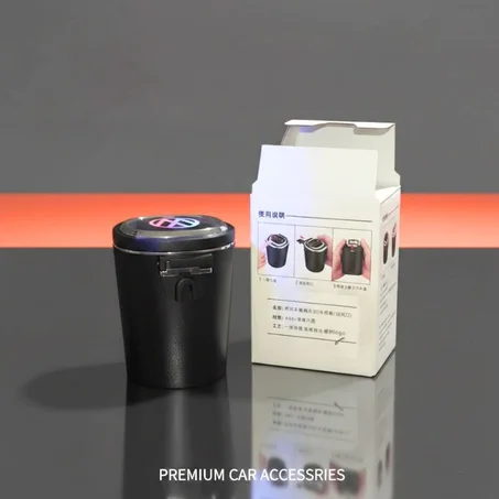 منفضة سجائر للسيارة بإضاءة LED – منفضة محمولة بغطاء للاستخدام في السيارة، المنزل، المكتب والسفر