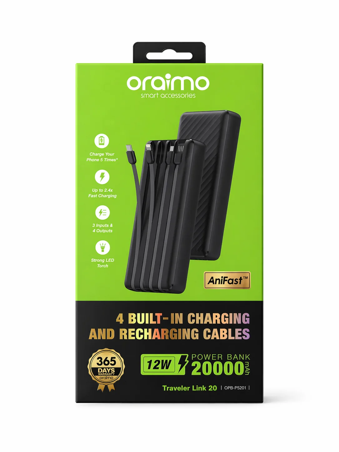 Power Bank 12W  20000mAh + 4 Cable
