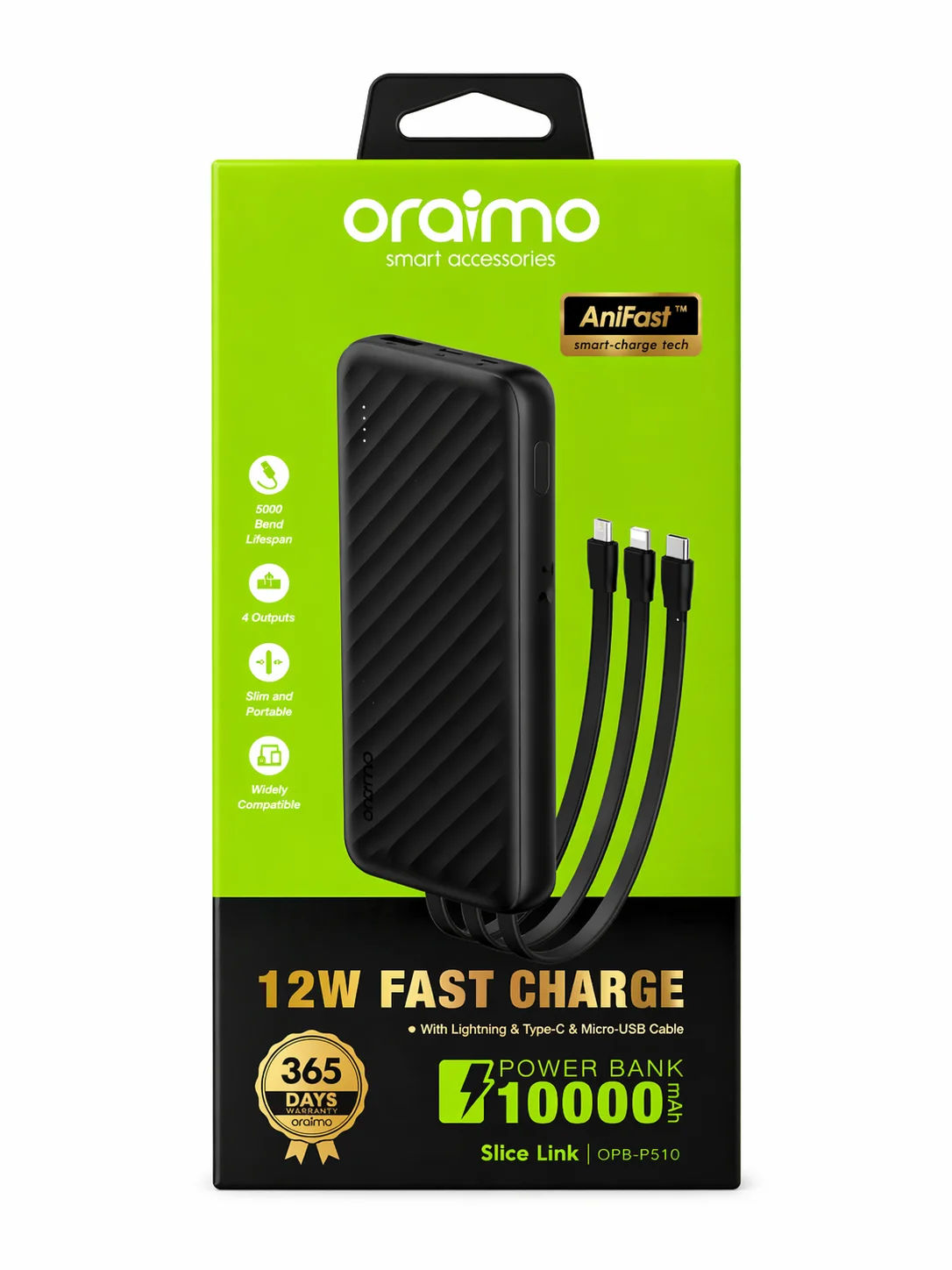 Power Bank 12W 10000mAh +3 Cable