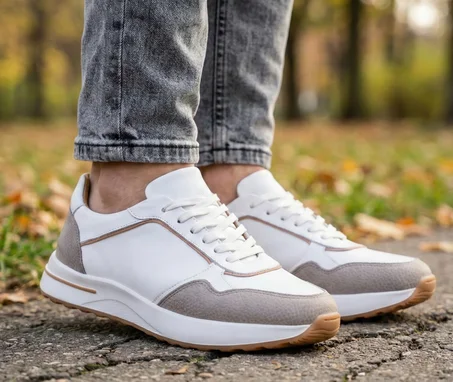 Baskets blanches & beige