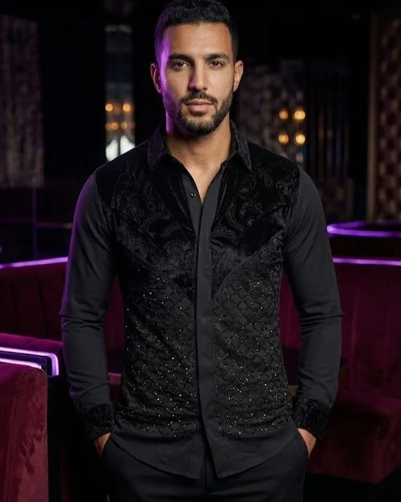 Chemise Homme De Luxe Bicolore Velours