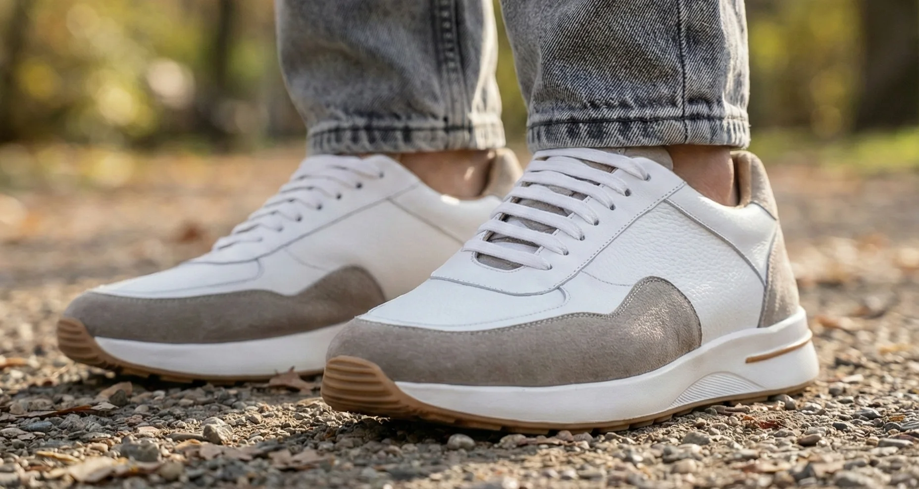 Baskets blanches garnies en daim