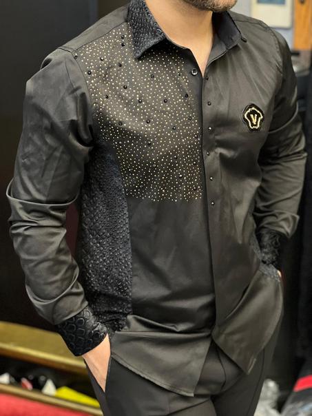 chemise ajustée à strass doré