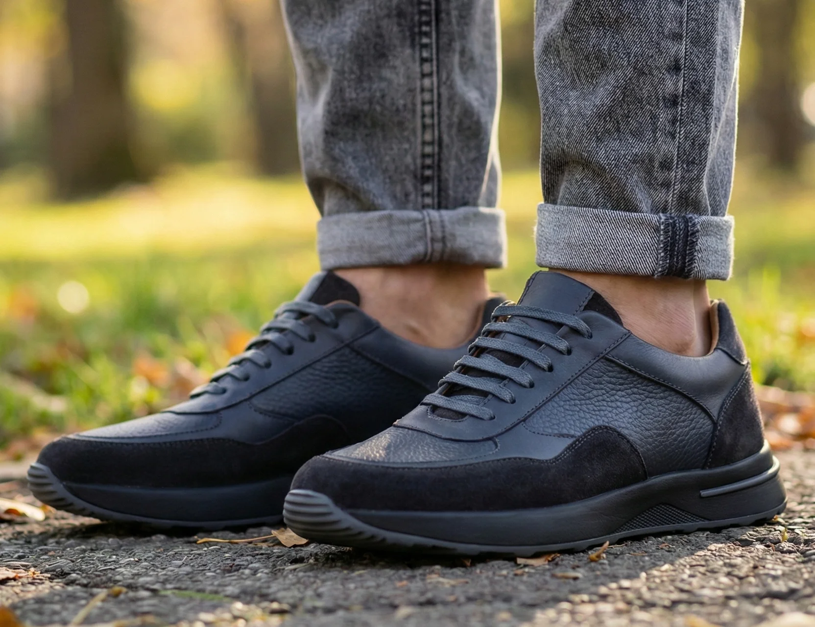 Baskets noires garnies en daim