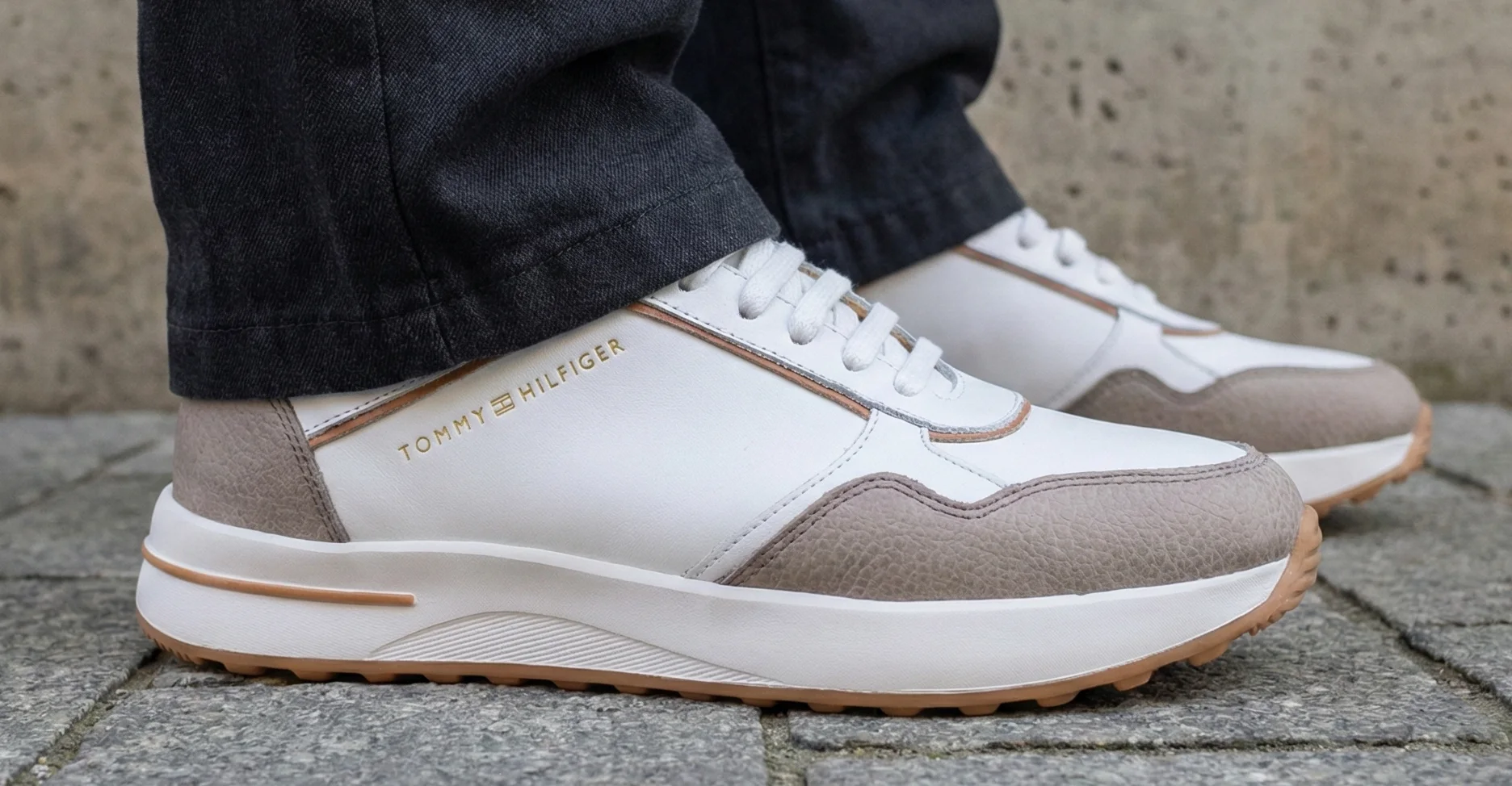 Baskets blanches & beige