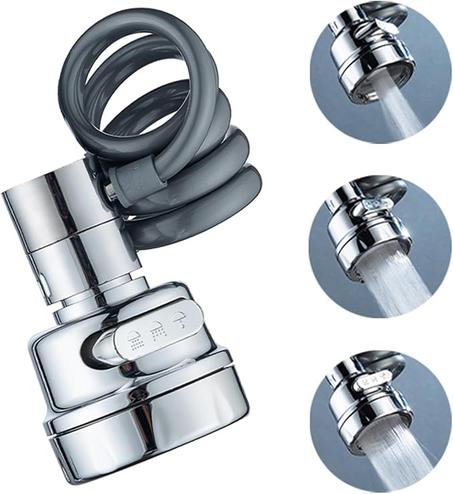 رأس صنبور المطبخ القابل للتحريك، مع موزع مياه ثلاثي الأنماط، تعديل أوضاع الرش، مُوفر للمياه، ملحق صنبور الحوض للمطبخ والحمام