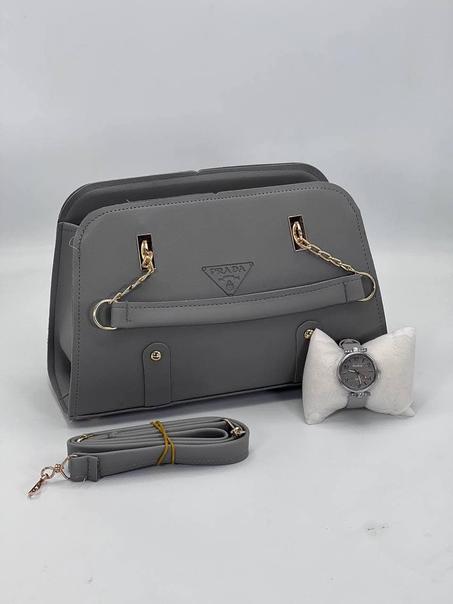 Harmonie d'élégance : Sac à main en cuir avec monture & montre assortie