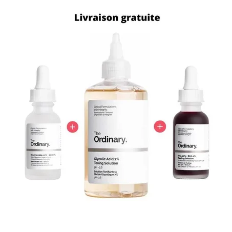 Pack "Essentiels + Livraison gratuite" : Glycolique (240ml)+Niacinamide (30ml)+Peeling (30ml)
