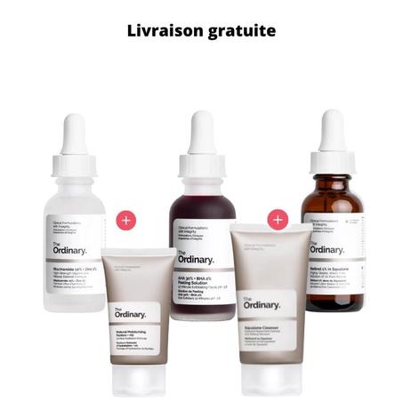 Pack " XL Parfait Routine Standard + Livraison Gratuite " : Peeling Aha bha (30ml)+ Niacinamide(30ml) + Rétinol(30ml) + Gel Nettoyant(50ml) + Crème hydratante(30ml)