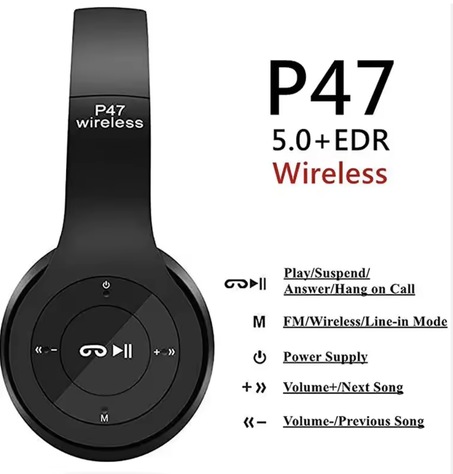 Casque sans fil P47 (Noir)