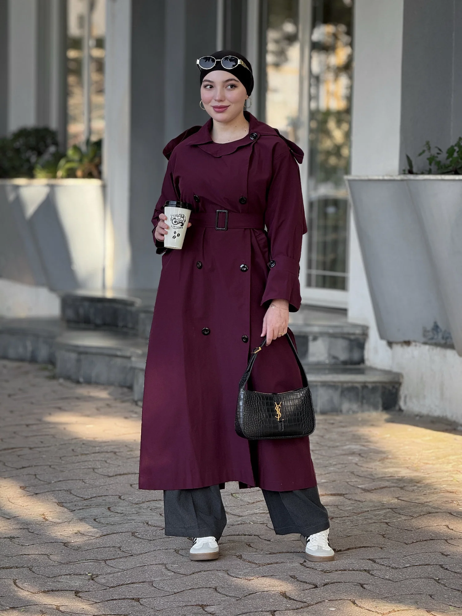 Gabardine trench coat longue