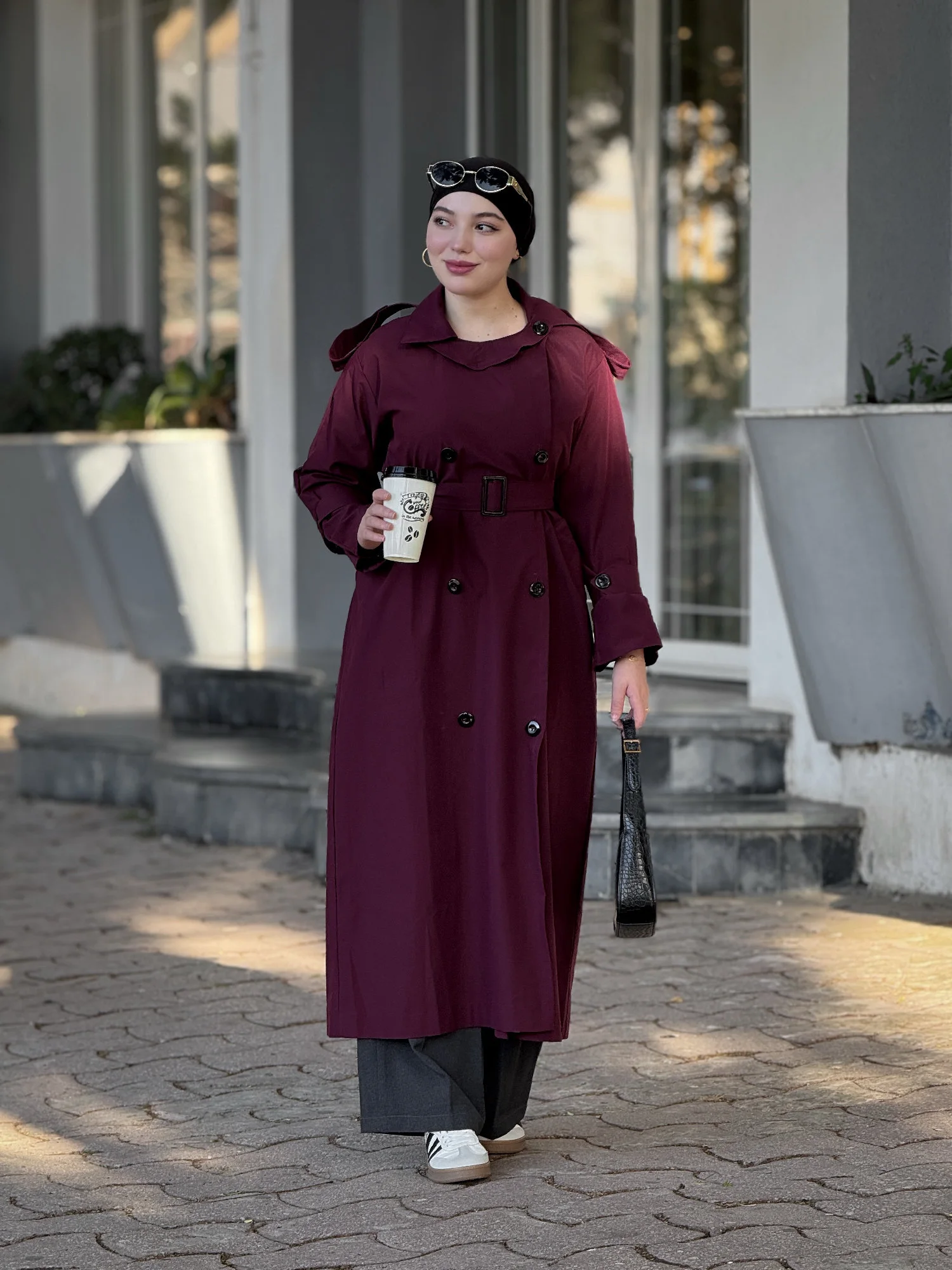 Gabardine trench coat longue