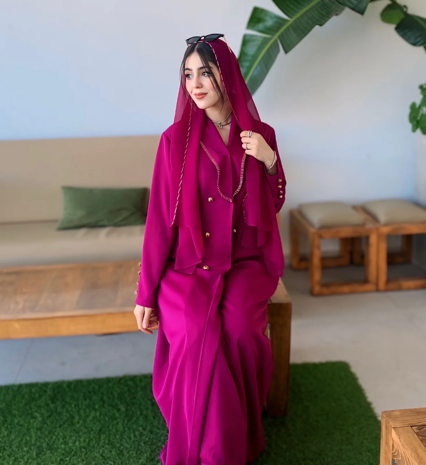 Khamrah pink abaya + Châle