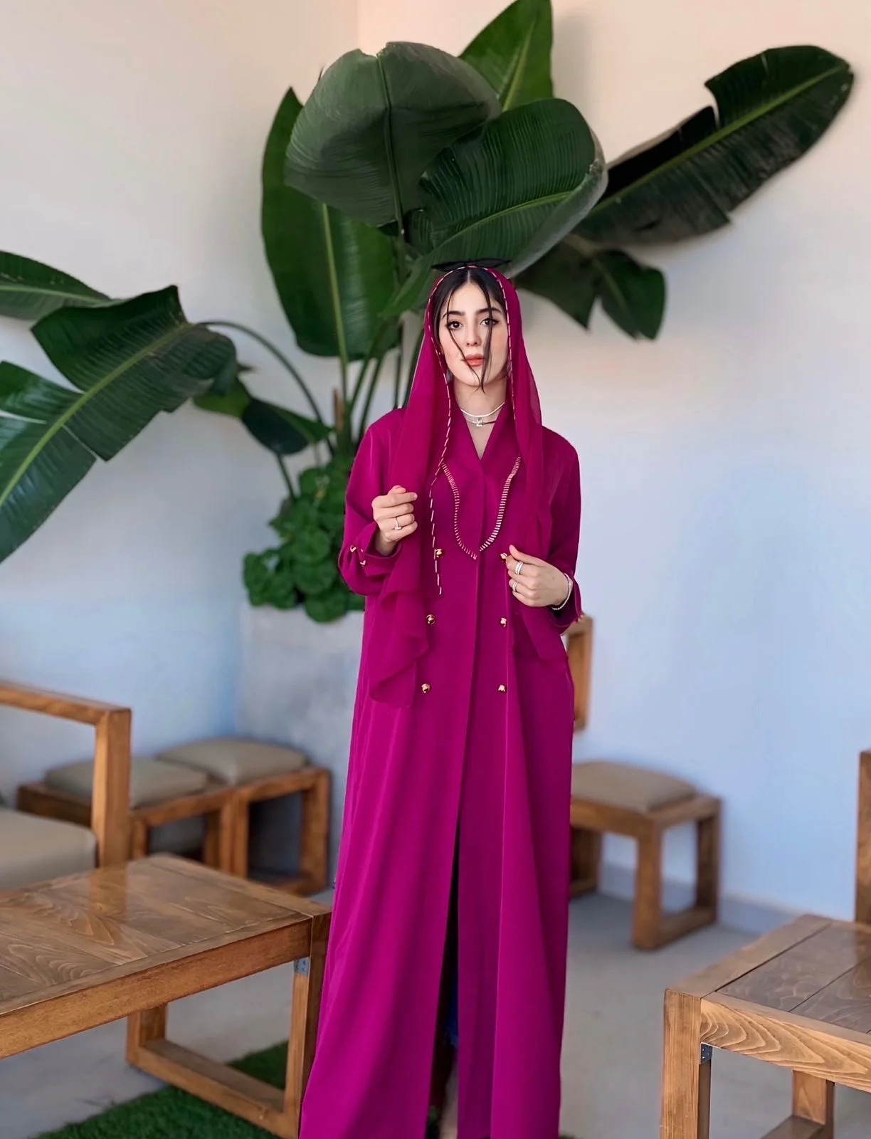 Khamrah pink abaya + Châle