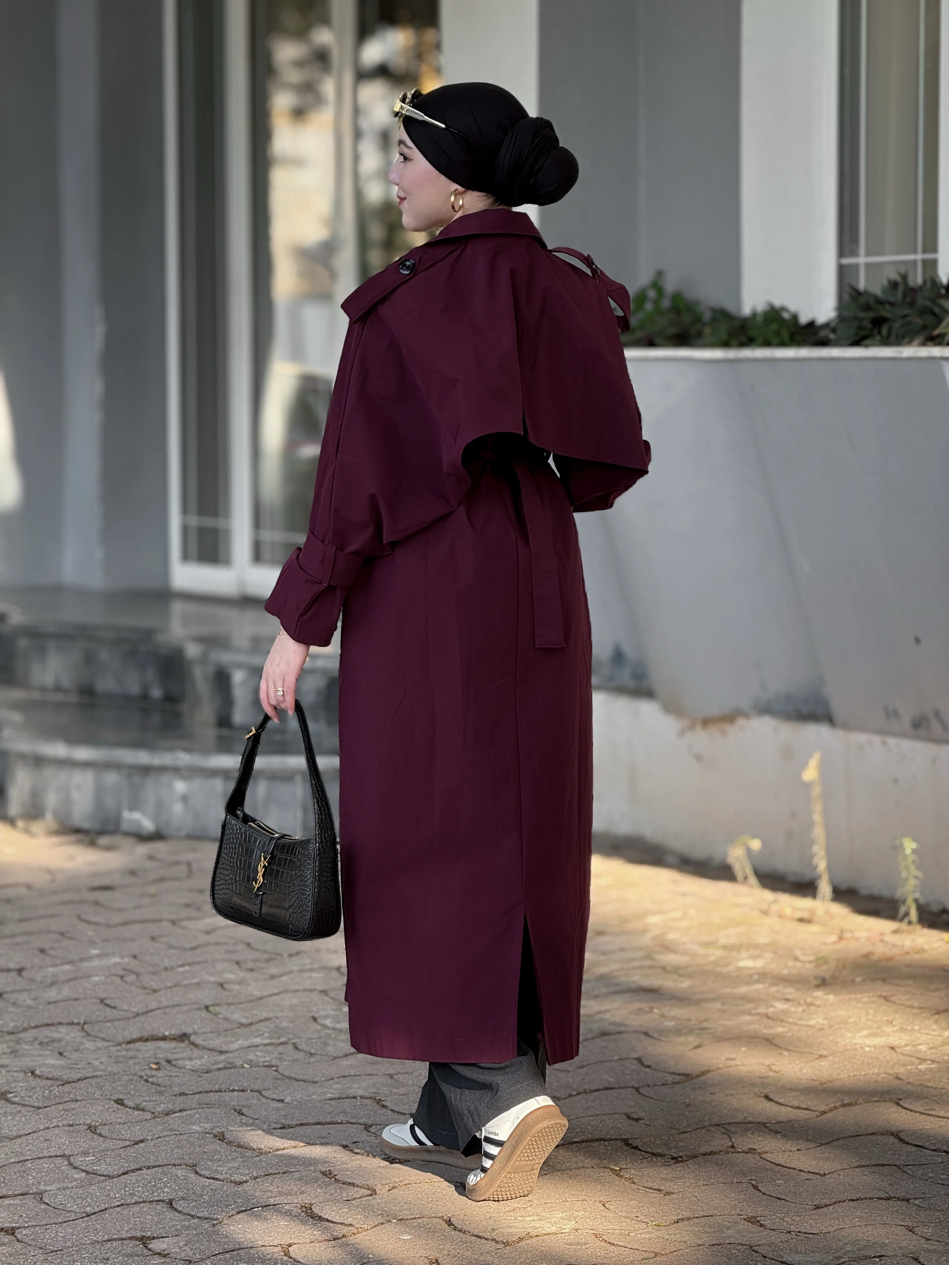Gabardine trench coat longue
