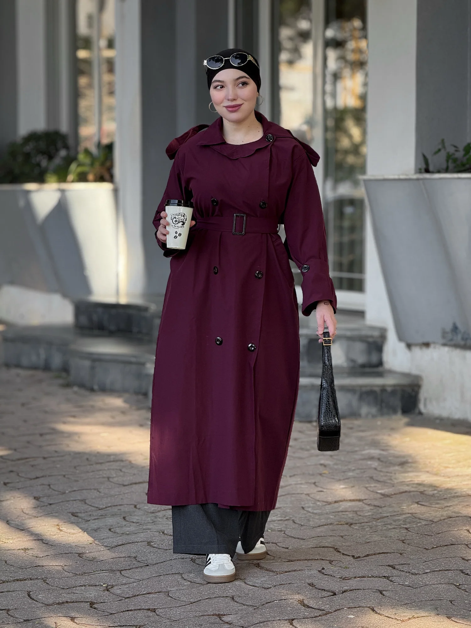 Gabardine trench coat longue