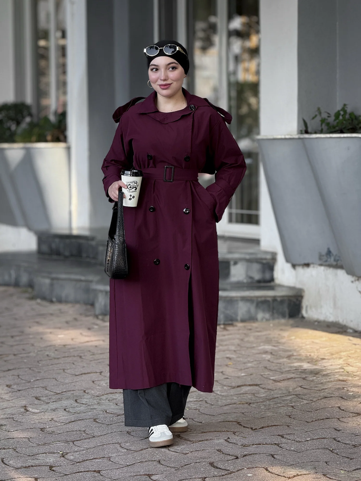 Gabardine trench coat longue