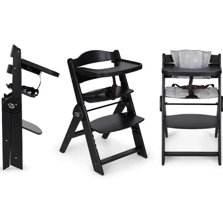 Chaise haute pliable en bois MS Évolutive réglable noir/gris