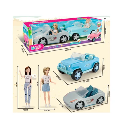 2 Poupée de 29 cm, articulée, avec 2 voiture de. 32 cm