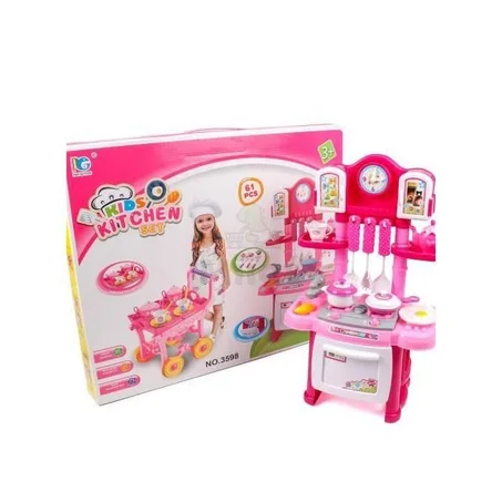 Jouet Cuisine et chariot 2 en 1 Kids Kitchen Set (61Piéces )