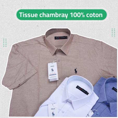 pack de 3 chemises Ralph lauren Oxford demi manche Ref-PCK21881 ( Blanche + Beige + Bleu roi )