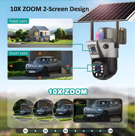 بروجيكتور كاميرا بثلاث عدسات 12 ميجابكسل يعمل بالطاقة الشمسية 4G Zoom Optique X10