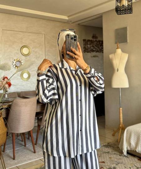 Ensemble 2 Pièces Tendance "Rayé Chic" - Chemise & Pantalon