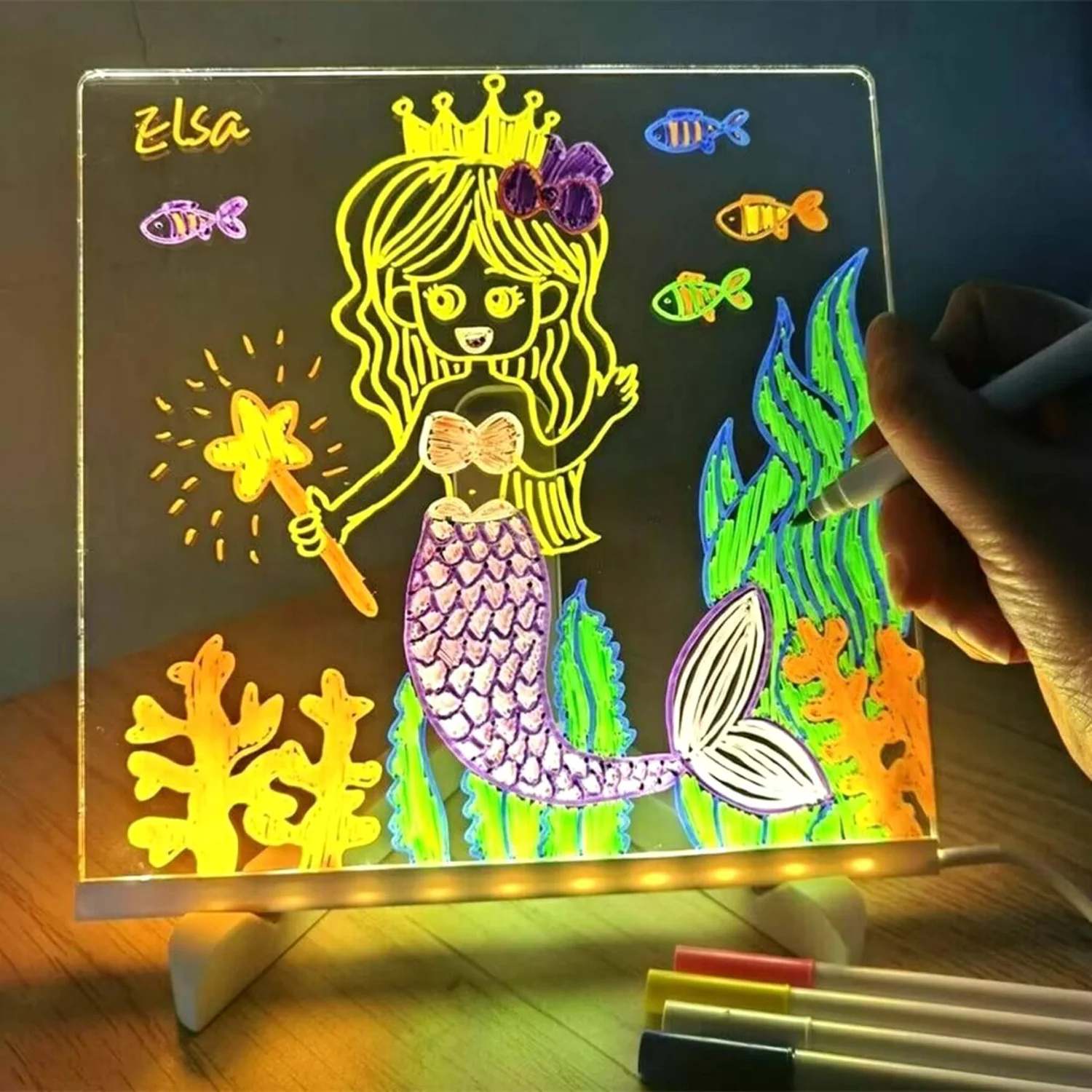 LED لوح كتابة أكريليك ثلاثي الأبعاد فاخر مزوّد بقلم وإضاءة