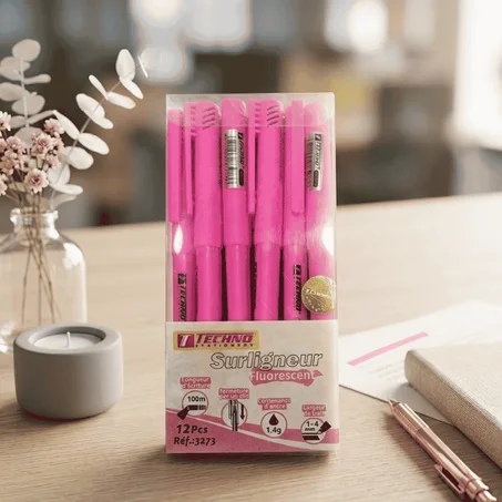 STYLO SURLIGNEUR FLURESCENT TECHNO ROSE 3273 boite de12