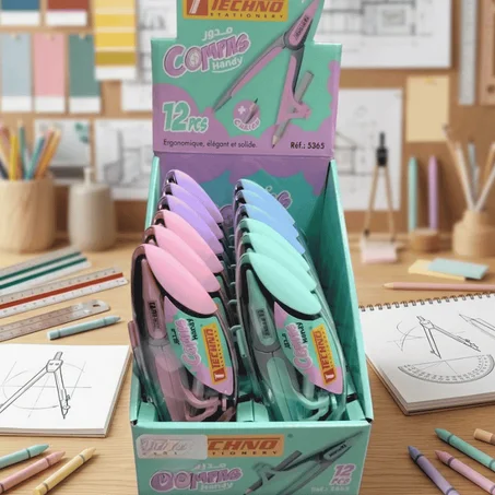 COMPAS ECOLIER TECHNO CLR PASTEL 5365 boite de12