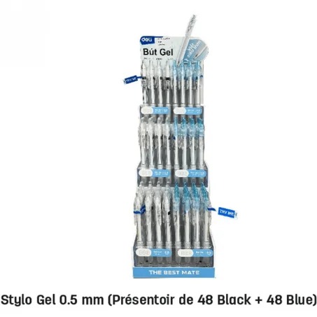 stylos le gel 05 mm présentoir de 48 noir + 48 bleu