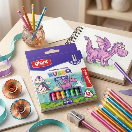 CRAYON COULEUR RUBEO EFFACABLE AVEC GOMME DE 12 PM * G-2429