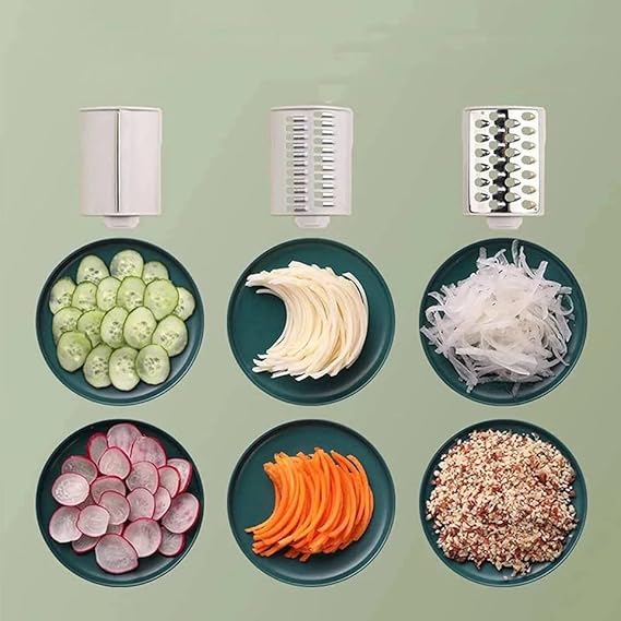 قطاعة الخضروات اليدوية على شكل أسطوانة ماندولين متعددة الوظائف مبشرة الخضر مع شفرات متعددة لتقطيع الفواكه وجميع الخضار