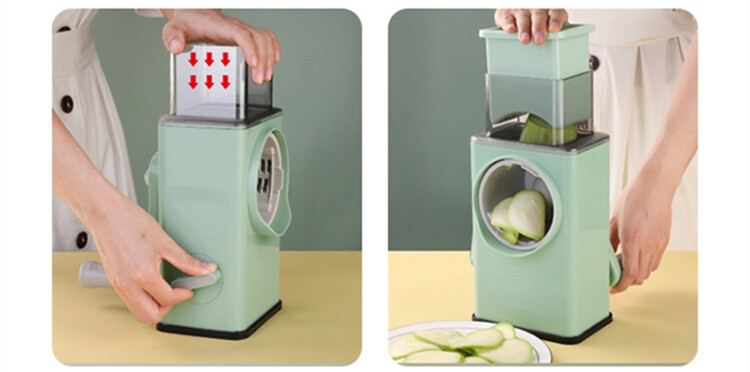 قطاعة الخضروات اليدوية على شكل أسطوانة ماندولين متعددة الوظائف مبشرة الخضر مع شفرات متعددة لتقطيع الفواكه وجميع الخضار