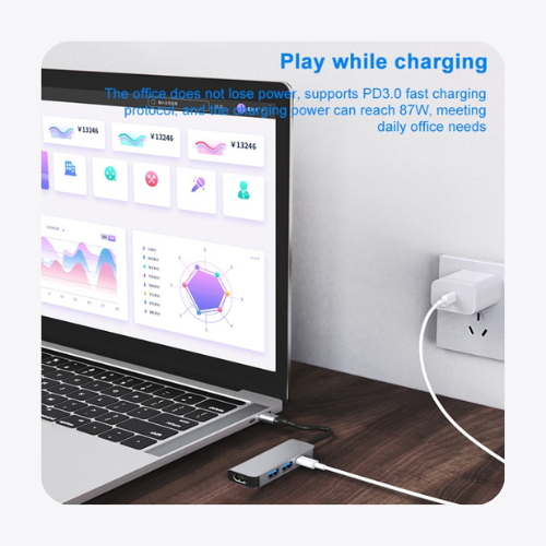 موزع USB C 5 في 1 مع HDMI 4K ومنفذ شحن 55 واط