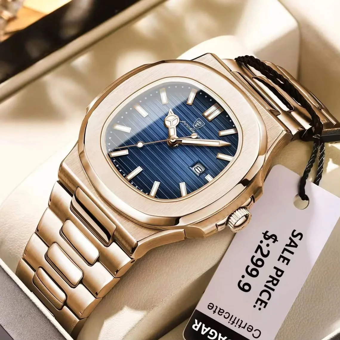 Hot Sale 613 Gold Color Luxury Fashion Quartz Watch for Men Business Stainless Steel Waterproof Luminous Date Square Men