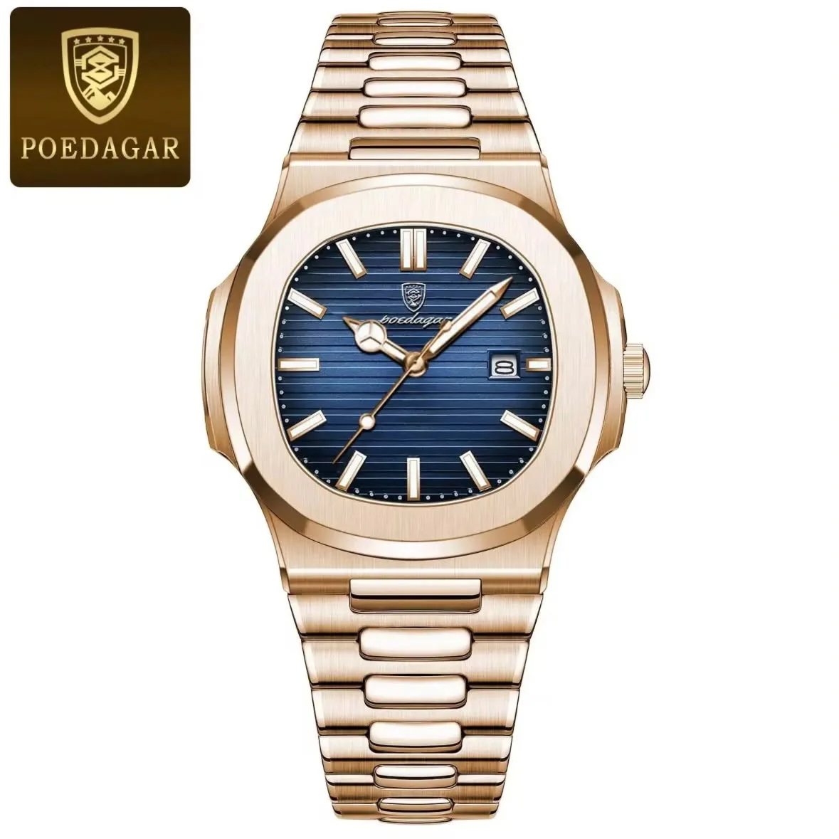 Hot Sale 613 Gold Color Luxury Fashion Quartz Watch for Men Business Stainless Steel Waterproof Luminous Date Square Men