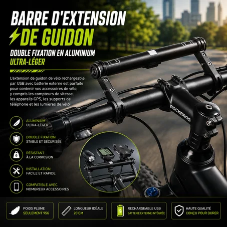 Barre D'Extension De Guidon Double Fixation en Aluminium Ultra-Léger