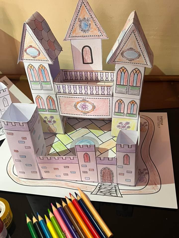 Princess Castle Printable Paper Toy, Coloring Paper Craft Kit
