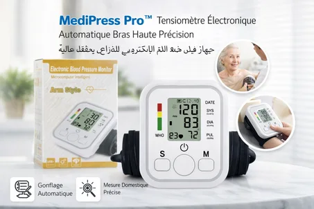 Tensiomètre Électronique Automatique pour Bras avec Écran LCD Grand Format  جهاز قياس ضغط الدم الإلكتروني للذراع | ميدي بريس برو™