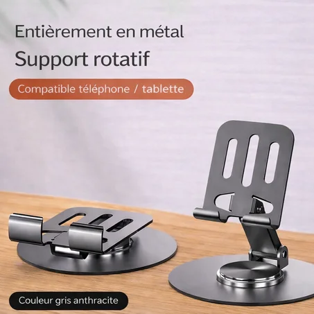 Support de téléphone de bureau en alliage d’aluminium – Rotation 360°