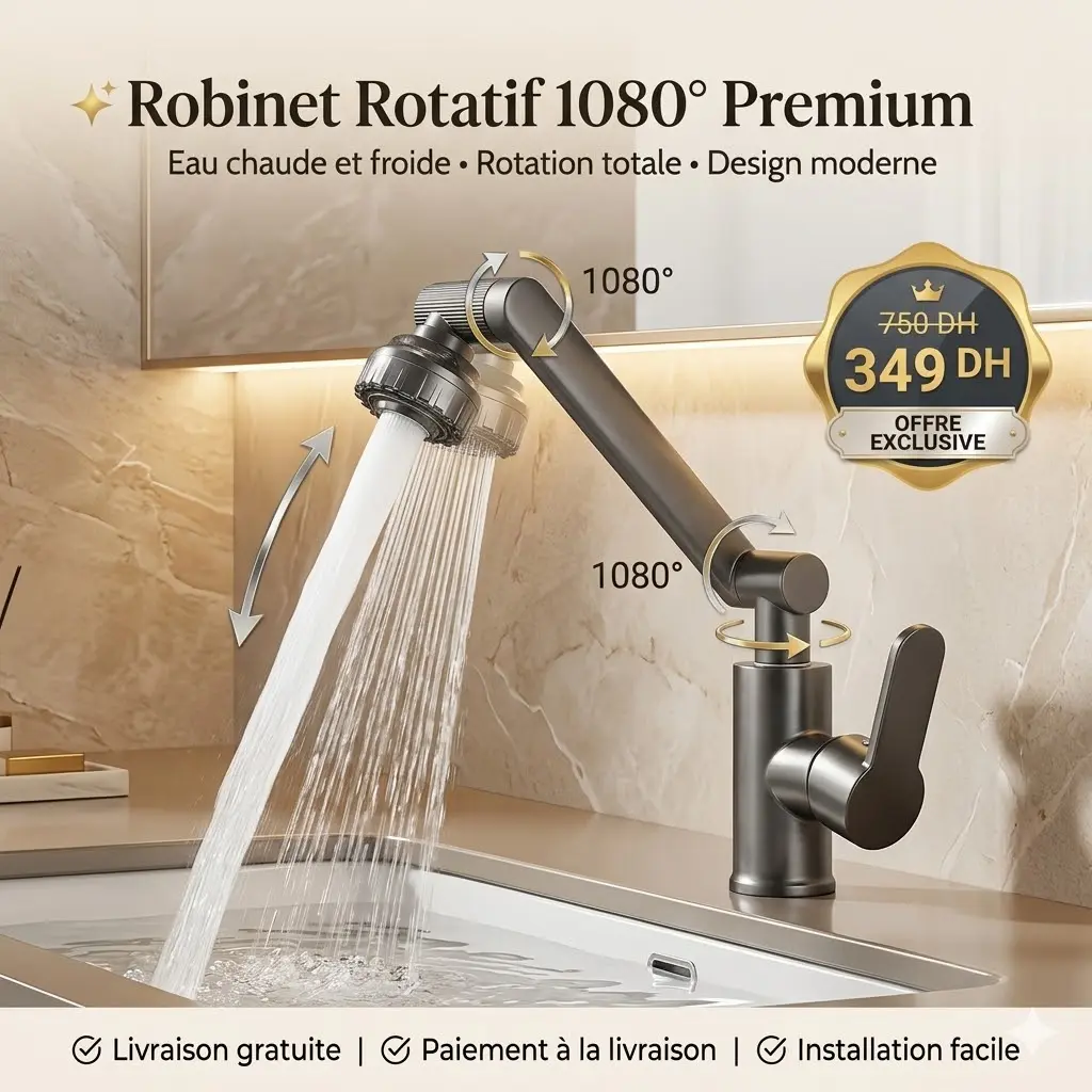 🚿 Robinet Rotatif 1080° Premium – Eau Chaude & Froide | Confort et Flexibilité Totale