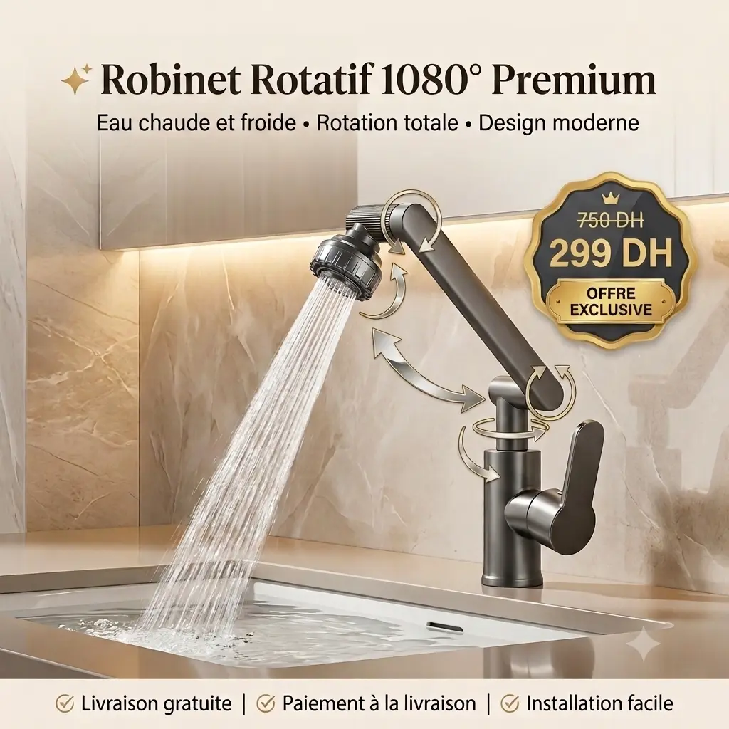 🚿 Robinet Rotatif 1080° Premium – Eau Chaude & Froide | Confort et Flexibilité Totale