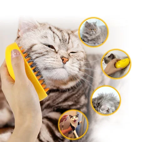 فرشاة بخار للقطط – 3 في 1 للتنظيف والتدليك والعناية
