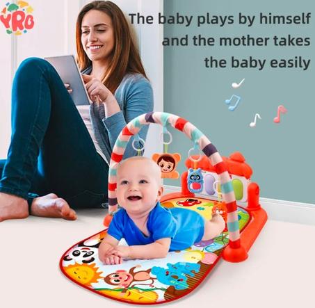 سجادة لعب للأطفال، صالة ألعاب رياضية مضحكة مع بيانو، سجادة نشاط للأطفال مع 5 ألعاب حسية تعليمية