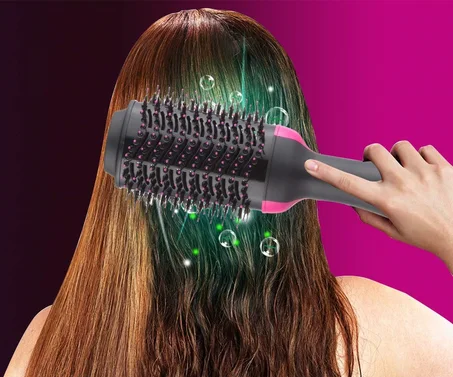 فرشاة تصفيف ومجفف الشعر 3 في 1 الاحترافية - مصفف، منعم، ومكثف بتقنية الأيونات وقوة 1000 واط