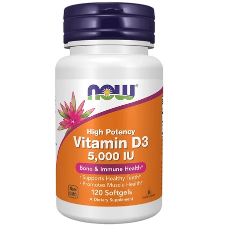 NOW Vitamine D3 5000UI 120 Softgels (120 Servings)