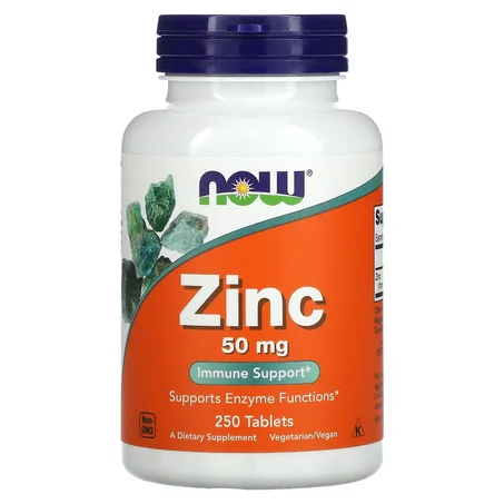 NOW Zinc 50mg 250 Comprimés (250 Servings) - Renforce le Système Immunitaire