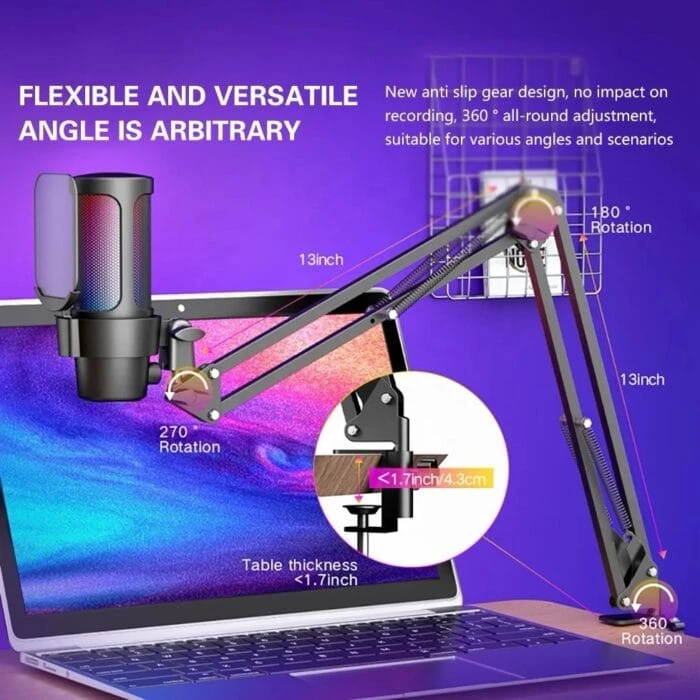 M8 USB Gaming Condenser Microphone RGB FOR Desktop PS4/PS5/ANDROID/MAC Streaming Wired Mic with Noise Cancellation, Computer PC (WHITE)